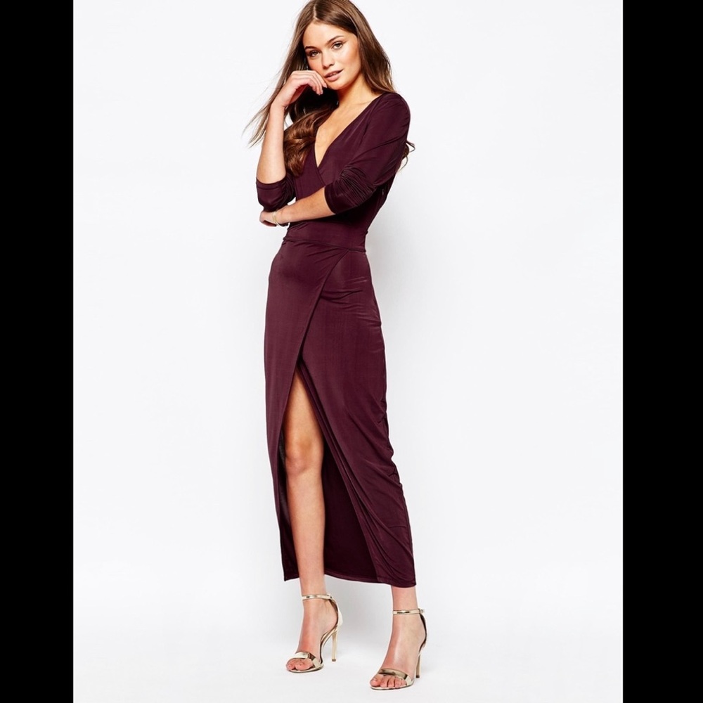 ASOS Long Sleeve Wrap Front Dress With Slit